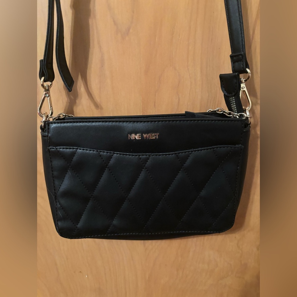 Nine West Black Quilted Crossbody Bag with Gold Accents